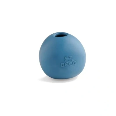 Image of Beco Dog Toy Wobble Ball, Fetch, Bouncy Treat Enrichment Toy, Natural Rubber Blue