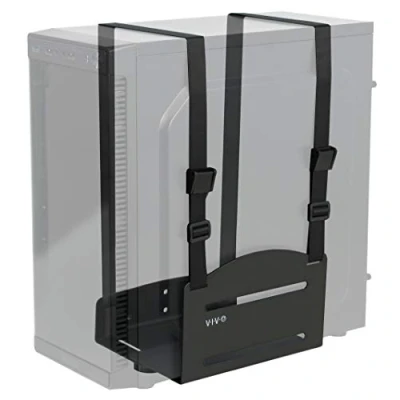 Image of VIVO Universal PC Wall Mount, Adjustable Steel Bracket, Computer Case, Open Frame CPU Strap Holder, Black, MOUNT PC03V