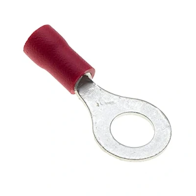 Image of Ring Crimp Terminal Pack of 100, Red, 6mm, 25A, 22 16 AWG Heat Shrink Connectors, Tinned Copper Insulated Wire Terminals