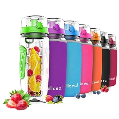 Image of willceal Fruit Infuser Water Bottle 32oz Durable, Large BPA Free Tritan,Flip Lid, Leak Proof Design Sports, Camping (Green)