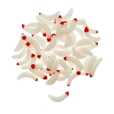 Image of 50Pcs 1Inch Silicone Soft Maggot Worm Artificial Bread Fishing Lure (White)