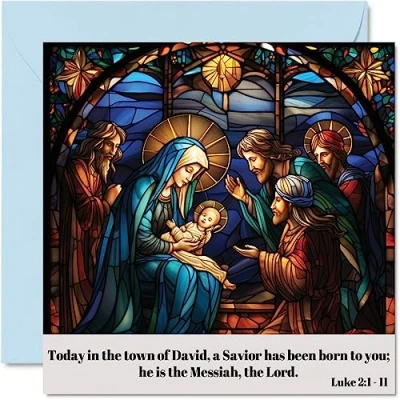 Image of Religious Christmas Cards for Women Men Nativity Merry Xmas Card Sister Brother Cousin Uncle Auntie Mum Dad Nan Grandad, 145mm x Single Greeting Gift