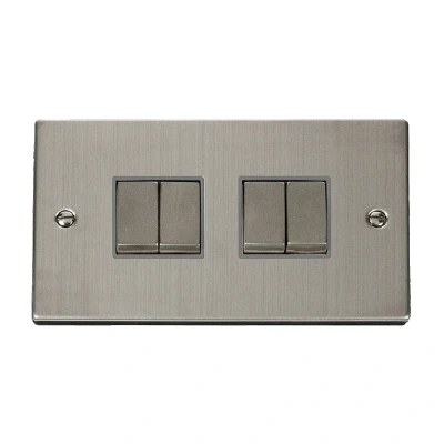 Image of Click Deco 4 Gang 2 Way Ingot 10AX Switch Stainless Steel Grey Inserts