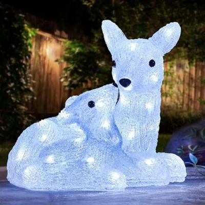 Image of Smart Garden Three Kings 27cm Acrylic Inlit Ice Doe &amp; Fawn White Light Up Christmas Decoration (2515045)