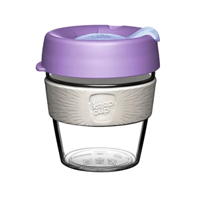 Image of KeepCup Original Clear, Reusable Plastic Coffee Cup Splashproof Lid, BPA Free, Barista Grade Small 8oz / 227ml Moonshine, Purple