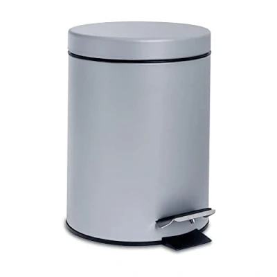 Image of Grey 3L Round Stainless Steel Bathroom Pedal Bin By Harbour Housewares