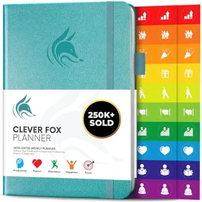 Image of Clever Fox Planner Undated Weekly &amp; Monthly for Productivity, Time Management Goals Organizer Journal A5 (Aquamarine)