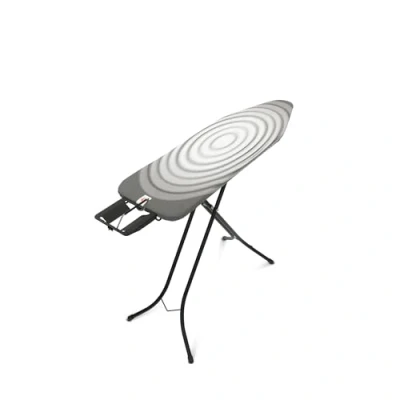 Image of Brabantia Ironing Board B with Steam Iron Rest Medium &amp; Foldable Adjustable Height Non Slip Feet Cotton Cover Child Transport Lock Titan Oval 124 x 38 cm