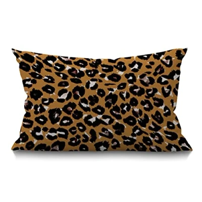 Image of BGBDEIA Cushion Cover Leopard Pattern Hand Drawn Abstract Animal Skin Fashion Fur Cheetah Rectangular Throw Pillow Covers for Couch Sofa Home Decor Cotton Linen 12x20 Inch 30 x 50 cm