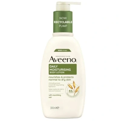 Image of Aveeno Daily Moisturising Body Lotion, With Soothing Oats &amp; Rich Emollients, Suitable For Sensitive Skin, Nourishes and Protects Normal to Dry Fragrance Free, 300ml