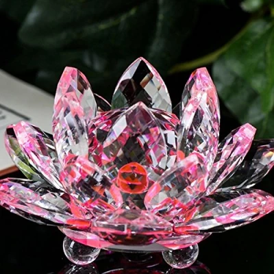 Image of Frauherzz Sparkle Crystal Lotus Flower Glass Reflection Ornament Feng Shui Home Decor Table Collection Gift