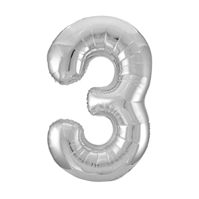 Image of Number 3 Silver SuperShape Foil Balloons 22&quot;/55cm w x 34&quot;/86cm h