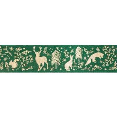 Image of Berisfords Polyester Ribbon, Forest/Gold, 25mm x 20m
