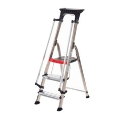 Image of Double Decker Step c/w Handrails; 4 Tread; Aluminium; Silver/Black/Red