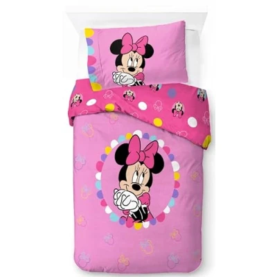 Image of Jay Franco Disney Minnie Mouse Pink 100% Cotton Single Duvet Cover Set Includes 50 x 70 cm Pillowcase
