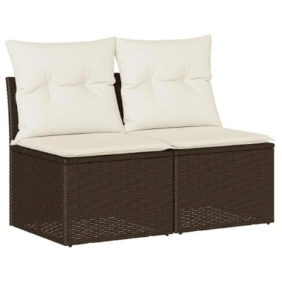 Image of vidaXL 4 Piece Patio Sofa/Brown Rattan Acacia/Outdoor Seating Set with Storage/Cream Cushions/UV &amp; Water Resistant/Garden Terrace Furniture