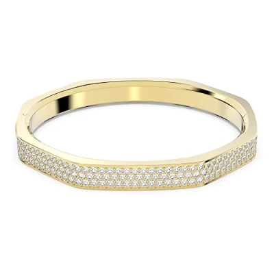 Image of Swarovski Dextera bangle, Octagon shape, Pavé, Large, White, Gold tone plated