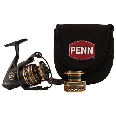 Image of PENN Battle Spinning Reel Kit, Size 3000, Includes Cover and Spare Anodized Aluminum Spool, Right/Left Handle Position, HT 100 Front Drag System