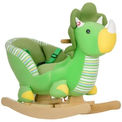 Image of AIYAPLAY Rocking Animal, Dinosaur Themed Ride on with Animal Sounds, Safety Belt, Wooden Base, Pedal, for Toddlers 18 36 Months, Green