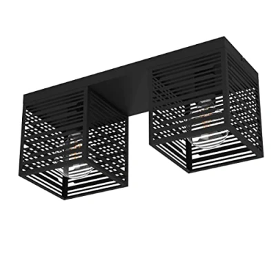 Image of EGLO ceiling light fitting Piedritas, flush mount lamp, rectangular living room and hallway lighting made of black metal, E27 socket, 20 x 7 in
