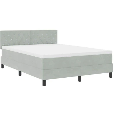 Image of vidaXL Box Spring Bed with Mattress Light Grey 140x190 cm Velvet