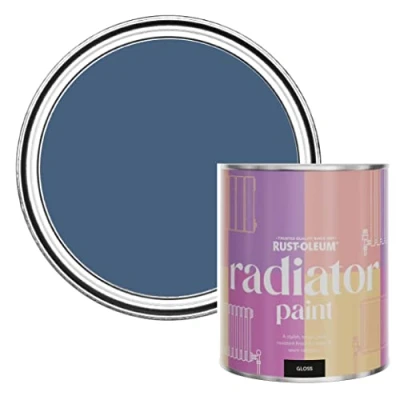 Image of Rust Oleum Blue Heat Resistant Radiator Paint in Gloss Finish Ink 750ml