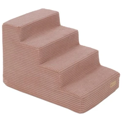 Image of Velinda Dog stairs pet, cat, for bed sofa, removable cover, steps, ladder, 4 steps (COLOUR: light pink (corduroy))