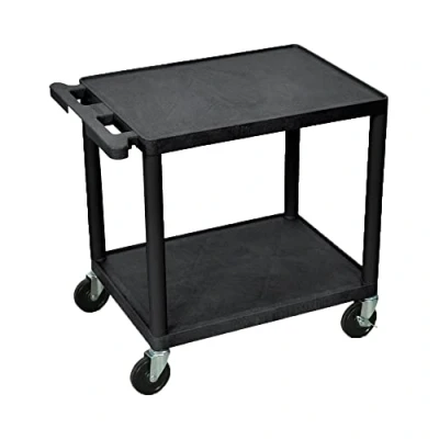 Image of Luxor 26&quot; H Mobile Multipurpose Plastic Storage Utility AV Cart with 2 Shelves Black