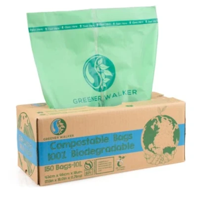 Image of Greener Walker 10L 150Bags 100% Compostable Biodegradable Bin Liners 6L/10L/30L Food Waste Bags with EN13432 Certificate Caddy Kitchen