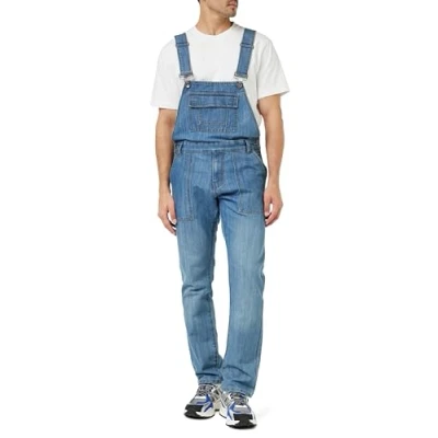 Image of Enzo Men&#039;s EZD390 VEN Denim Dungarees Overalls, Light Stonewash_B, 30