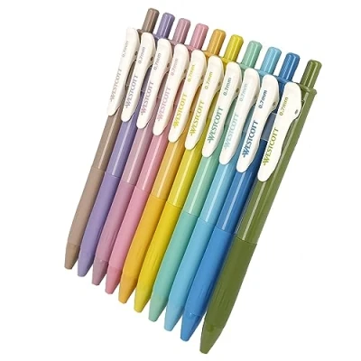 Image of Westcott gel pens set 10 pieces spring edition with bright colours 0.7mm line width for soft, precise strokes when writing, drawing &amp; painting E 733900 00