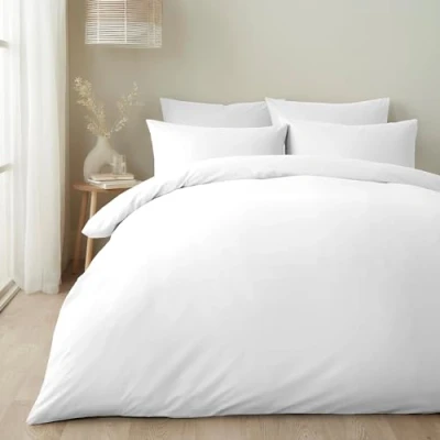 Image of Appletree White Duvet Cover Sets Double Bedding Size (200 x 200cm) Simple Plain Soft &amp; Luxury 100% Cotton Hotel Style