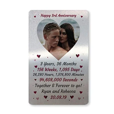 Image of Red Ocean Special 3rd Anniversary for Husband Wife Boyfriend Girlfriend Personalised Wallet Card Insert Keepsake