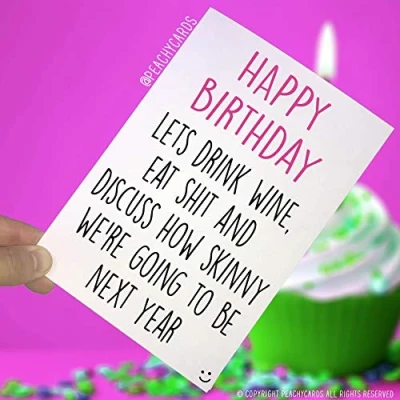Image of Happy Birthday Cards Card for Friend Funny Drink Wine Get Skinny Novelty Humour Joke PC267