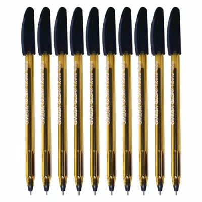 Image of OMEGA Glory Ballpoint Pens, BLACK, Medium Point (1.0 mm), Pack of 10, Multipack, Smooth Ball Perfect for School Office Home Everyday Use