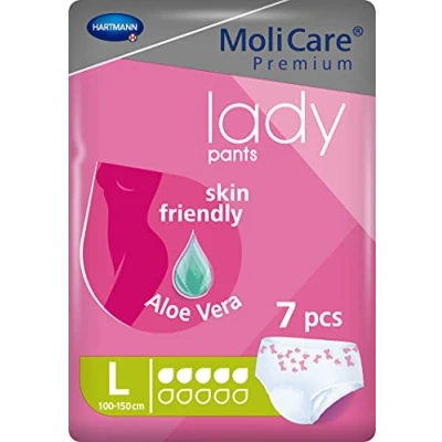 Image of MoliCare Premium Lady Pants, Discreet Usage for Bladder Weakness Specially Women, Aloe Vera, 5 Drops, Size L, Pack of 7