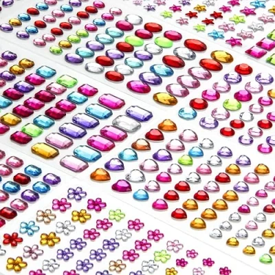 Image of 1200+ PCS Rhinestone Stickers,Self Adhesive Gem Sticker Bling Jewels for DIY Craft Nail Body Makeup Festival, 14 Sheets Stickers Card Making Decorations