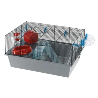Image of Ferplast MILOS LARGE Hamster Cage Spacious Multi Level Habitat with Tunnel System, Exercise Wheel, Fully Equipped, Easy Clean, 58x38x30.5 cm