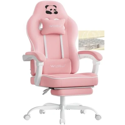 Image of WOLTU Gaming Chair with Pocket Spring Cushion, Armchair 150 kg Load Capacity, Ergonomic Swivel Chair, Gamer Head Lumbar footrest, mesh Fabric, Pink, GS16rs