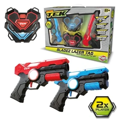 Image of Bladez Toyz Laser Tag Game for Kids with 15M Range &amp; Sensor Armour 2 Player Shoot Lazer Guns Combat Sounds Gun Set Vibration Hit Alert, Red/Blue