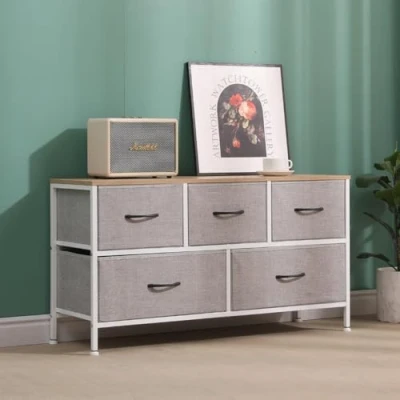 Image of Rainbow Tree 5 Fabric Drawers Storage Unit, Chest of Drawer for Bedroom, Living Room, Nursery Bedside Cabinet Unit Organizer Sideboard (5 Metal:100x30x53.5cm)