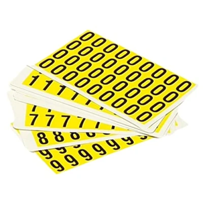 Image of Self Adhesive Labels Numbers 0 9 Easy Warehouse Identification, Clean Peel Leaves No Residue, Each Card is 14mm High X 19mm Wide 12 Characters Per in Yellow/Black Colour