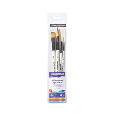 Image of Daler Rowney Graduate Multi Technique Synthetic Hair Brushes with Short Handles Wallet Set, Watercolour, 4 Assorted Brushes, Ideal for Students