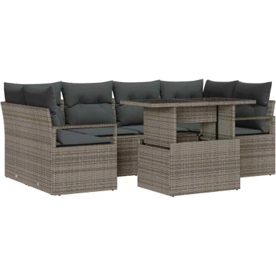 Image of vidaXL 7 Piece Garden Sofa Set with Cushions Grey Poly Rattan
