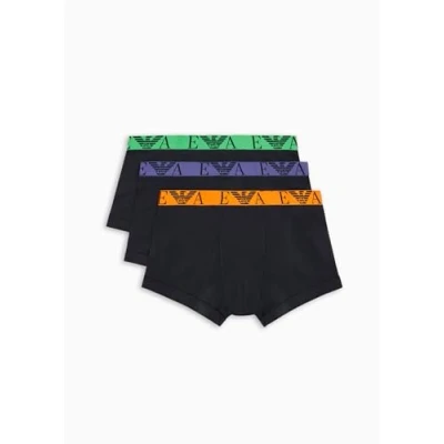 Image of Emporio Armani Men&#039;s Stretch Cotton Bold Monogram 3 Pack Trunk, Marine/Marine/Marine, XL (Pack of 3)