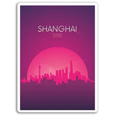 Image of 2 x 10cm Shanghai China Vinyl Stickers Travel Sticker Laptop Luggage #17092 (10cm Tall)