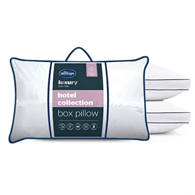 Image of Silentnight Hotel Collection Luxury Pillows 2 Pack Soft Touch Quality Bed for Back and Side Sleepers with Box Design Offering Extra Head Neck Support of