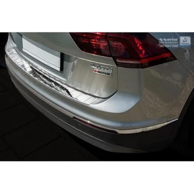 Image of Avisa 2/38029 Chrome Stainless Steel Rear Bumper Protector Compatible with Volkswagen Tiguan II incl. Allspace 2016 &#039;Ribs&#039;, Silver