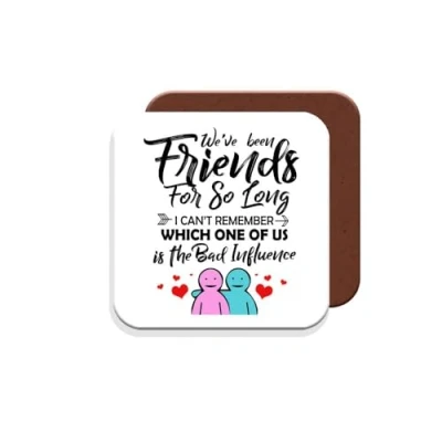 Image of Coaster Gift for Friend/Friendship Which One of Us is The Bad Influence. Giftset Made by MUGGZ in UK
