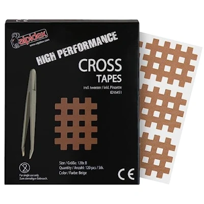 Image of ALPIDEX Cross Tape 120 Pieces Size B Beige Grid Tapes Plasters with Anti Static Tweezers